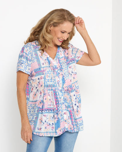Klara Pintuck Top - Pastel Patchwork