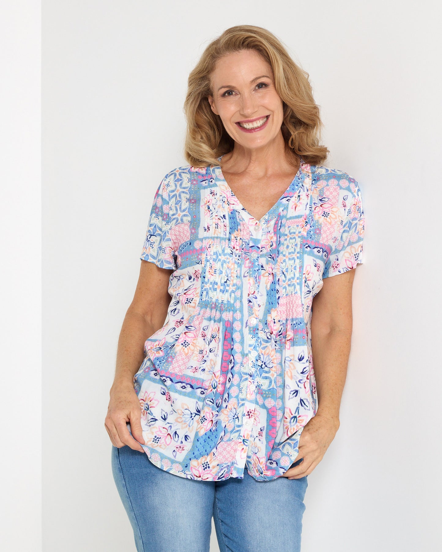 Klara Pintuck Top - Pastel Patchwork