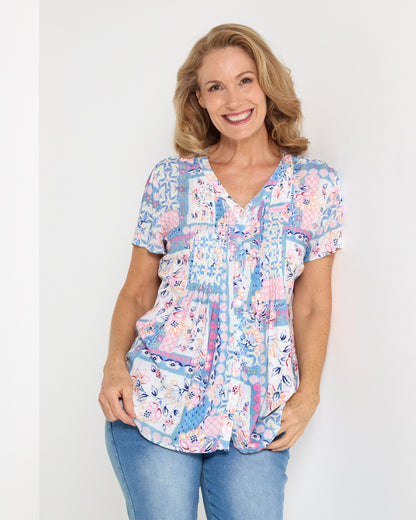 Klara Pintuck Top - Pastel Patchwork