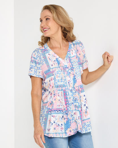 Klara Pintuck Top - Pastel Patchwork