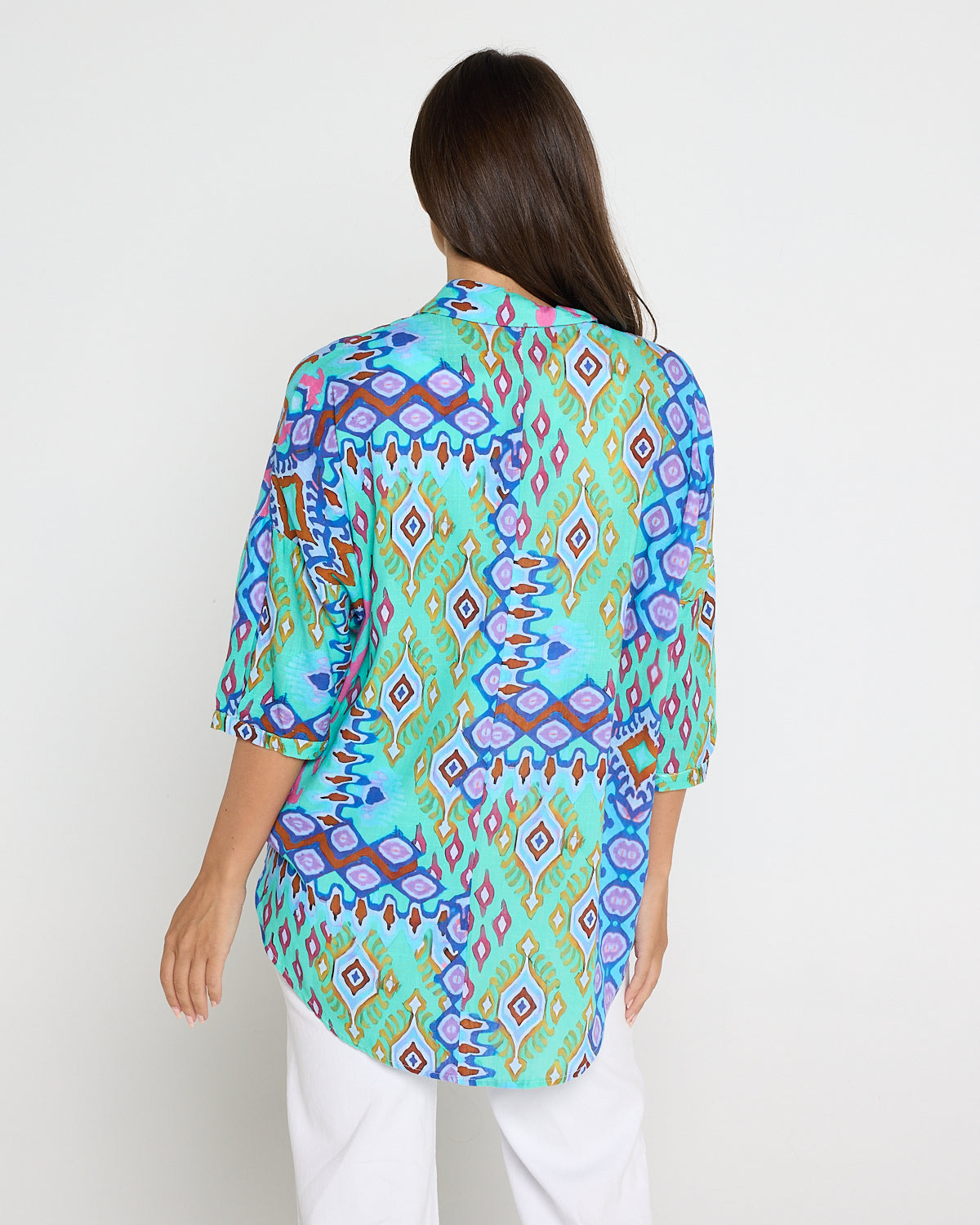 Elton Linen Shirt - Aqua Aztec
