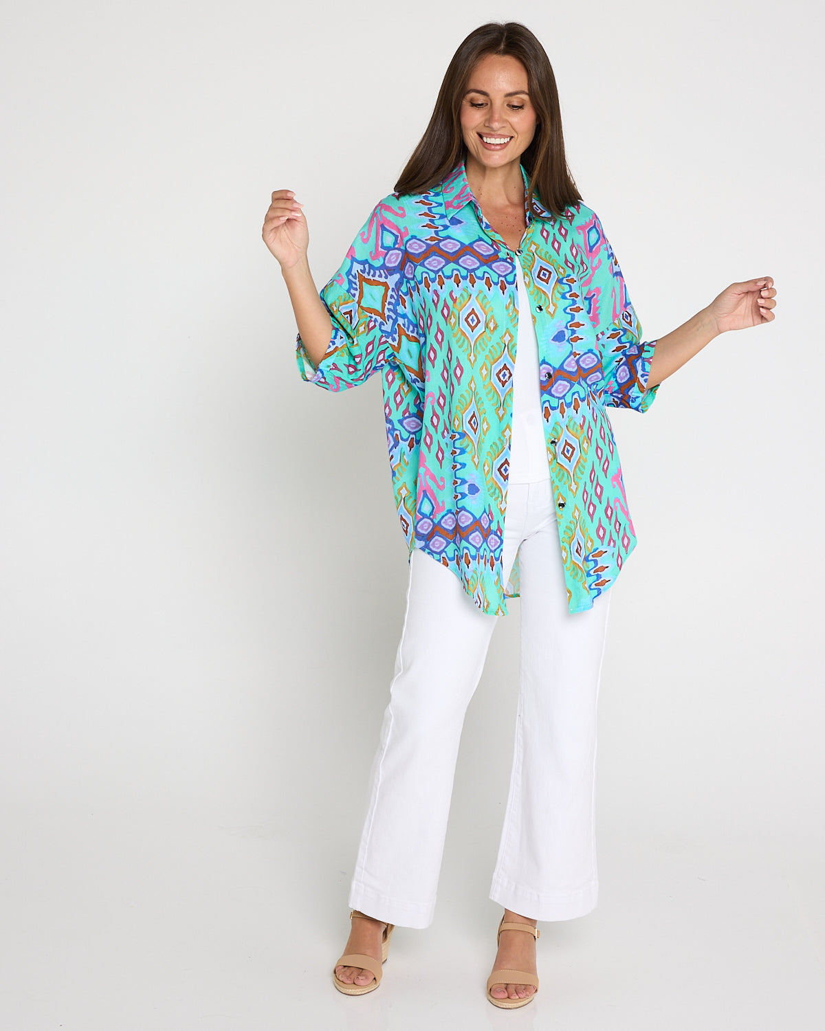 Elton Linen Shirt - Aqua Aztec