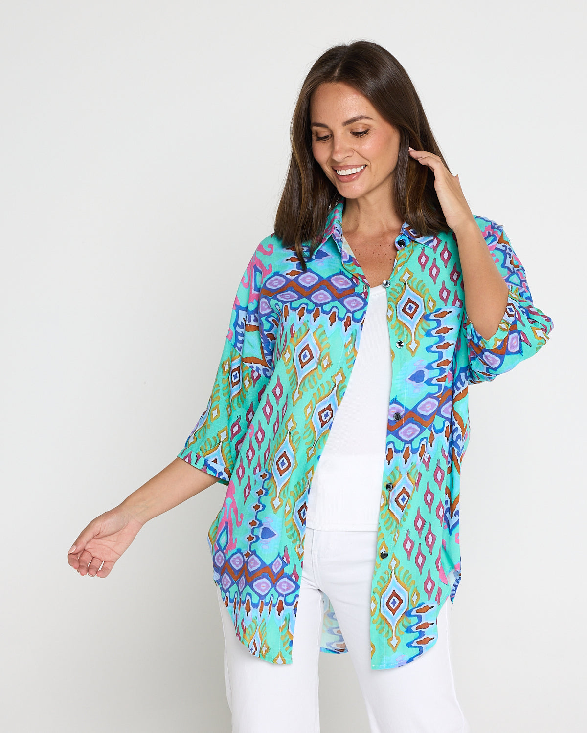 Elton Linen Shirt - Aqua Aztec