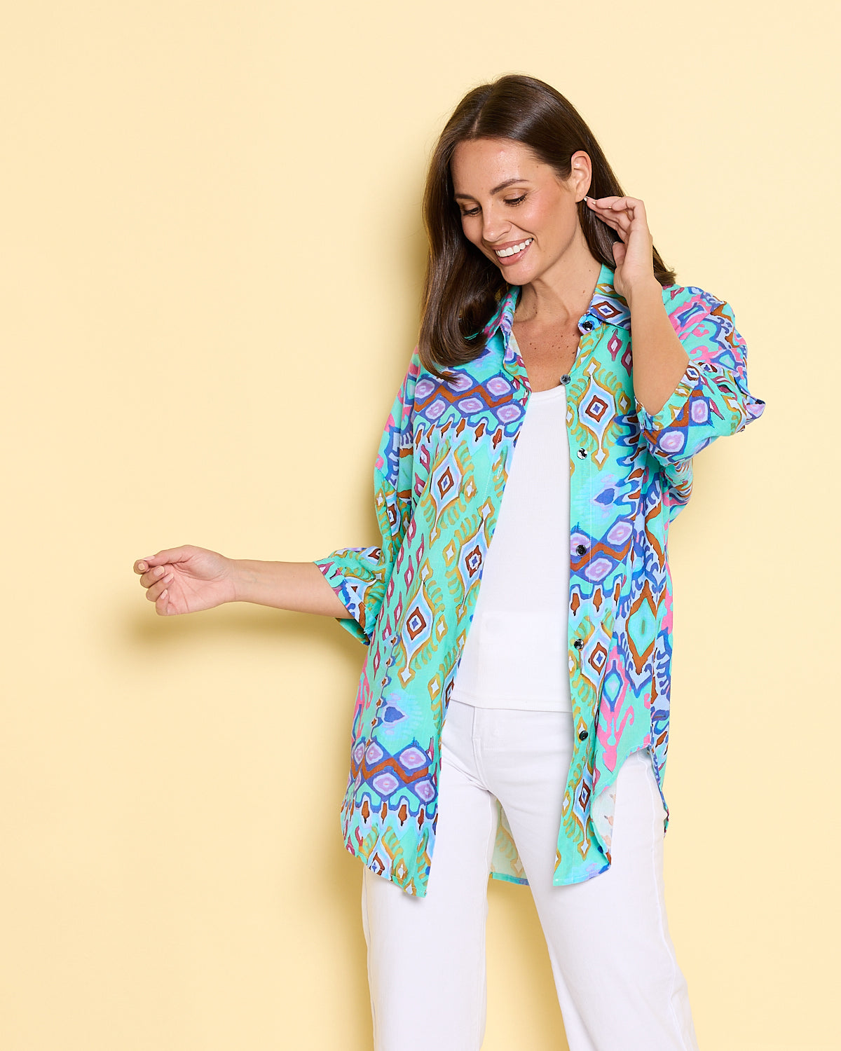 Elton Linen Shirt - Aqua Aztec