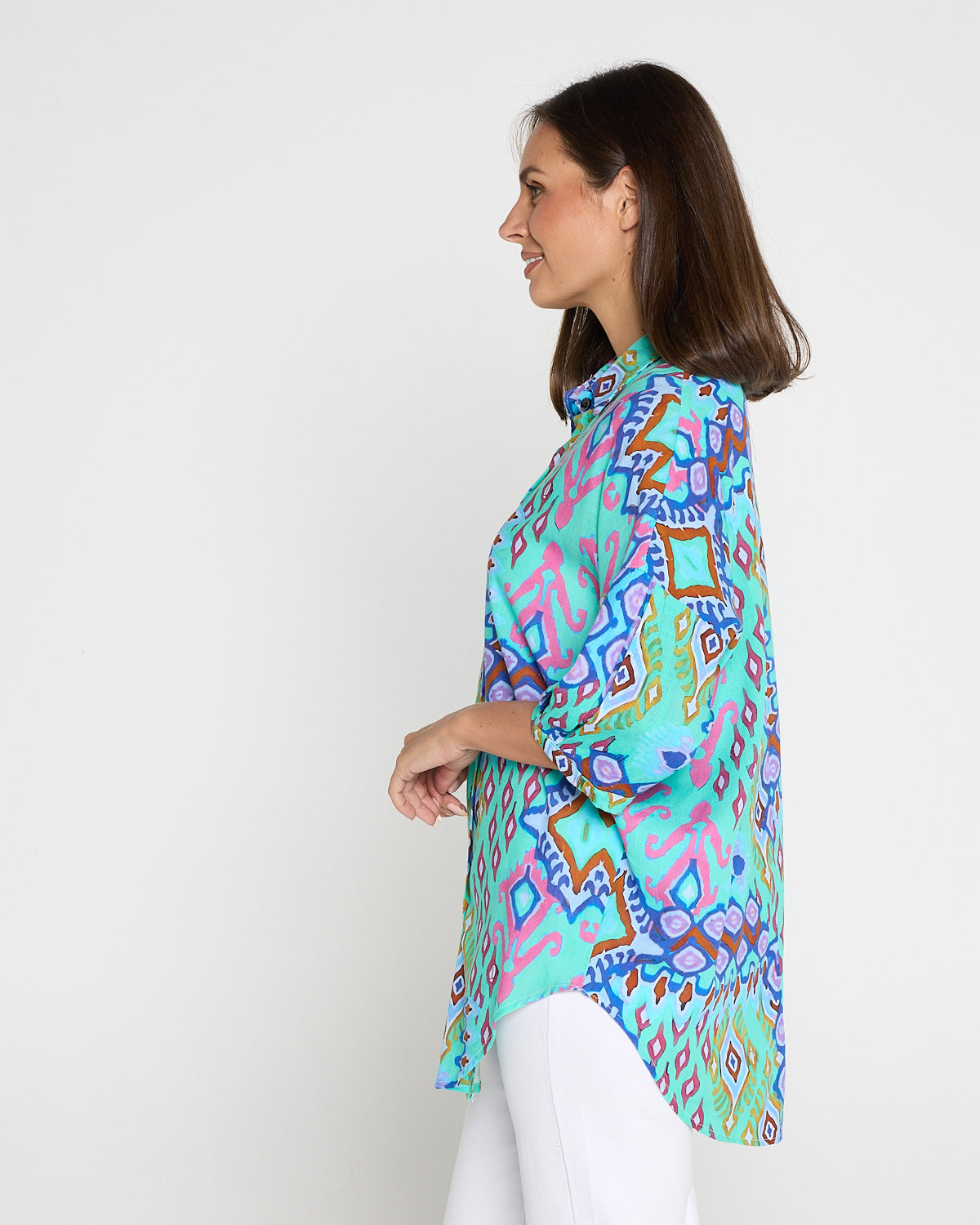 Elton Linen Shirt - Aqua Aztec