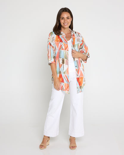 Elton Linen Shirt - Peach Sky Mosaic