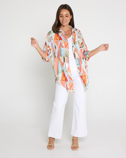 Elton Linen Shirt - Peach Sky Mosaic