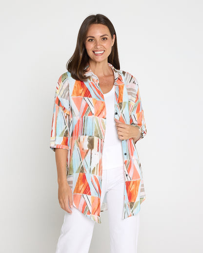 Elton Linen Shirt - Peach Sky Mosaic