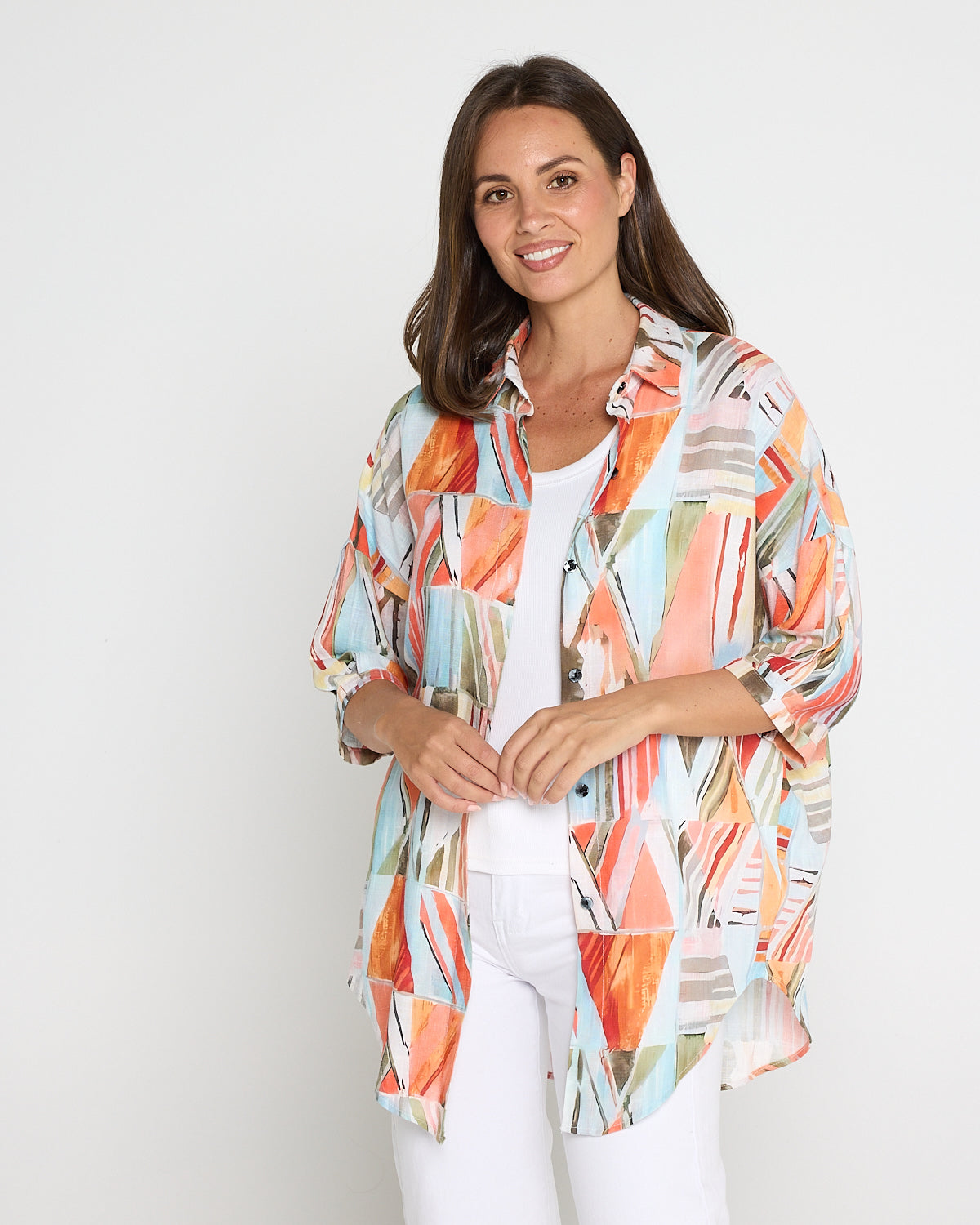 Elton Linen Shirt - Peach Sky Mosaic