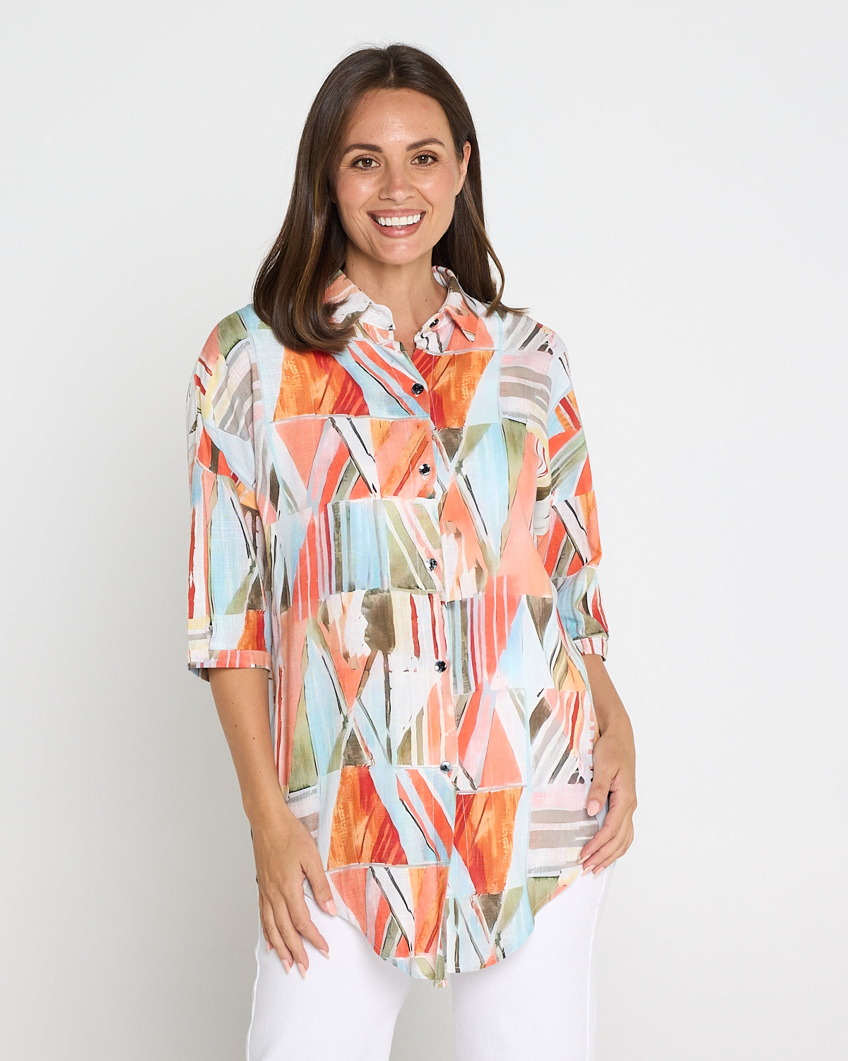 Elton Linen Shirt - Peach Sky Mosaic