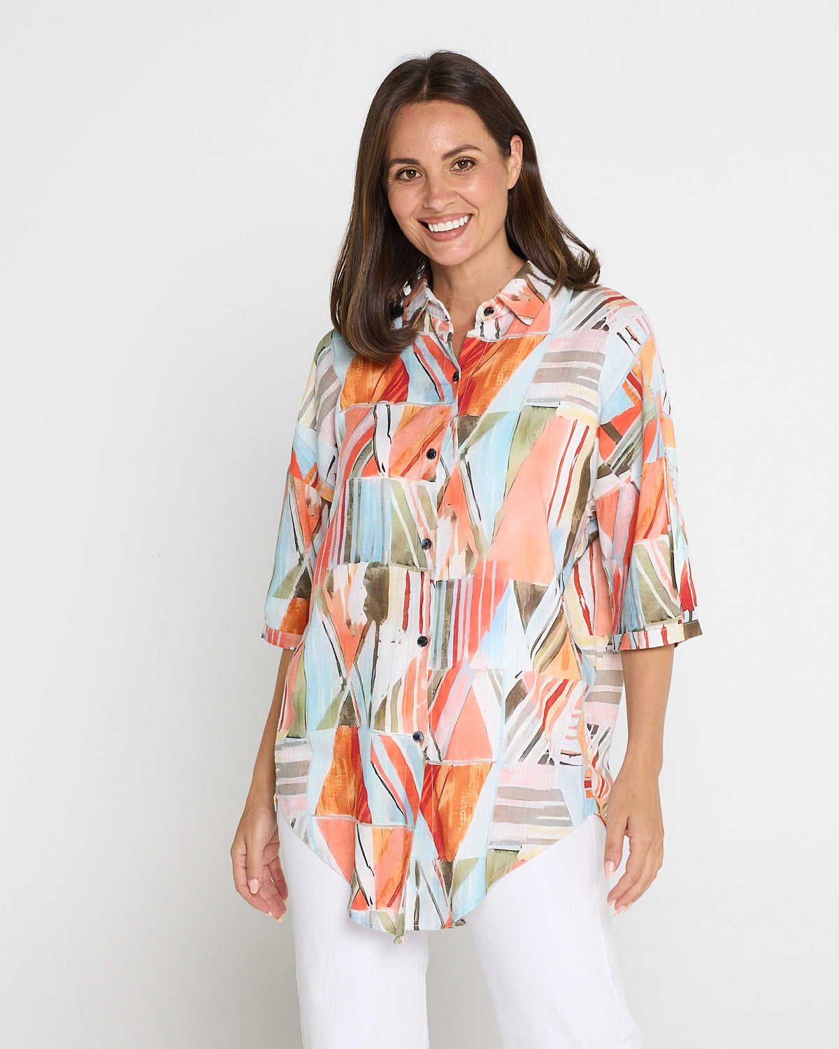 Elton Linen Shirt - Peach Sky Mosaic