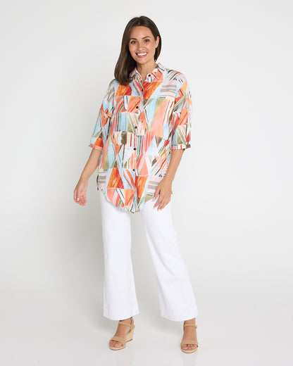 Elton Linen Shirt - Peach Sky Mosaic