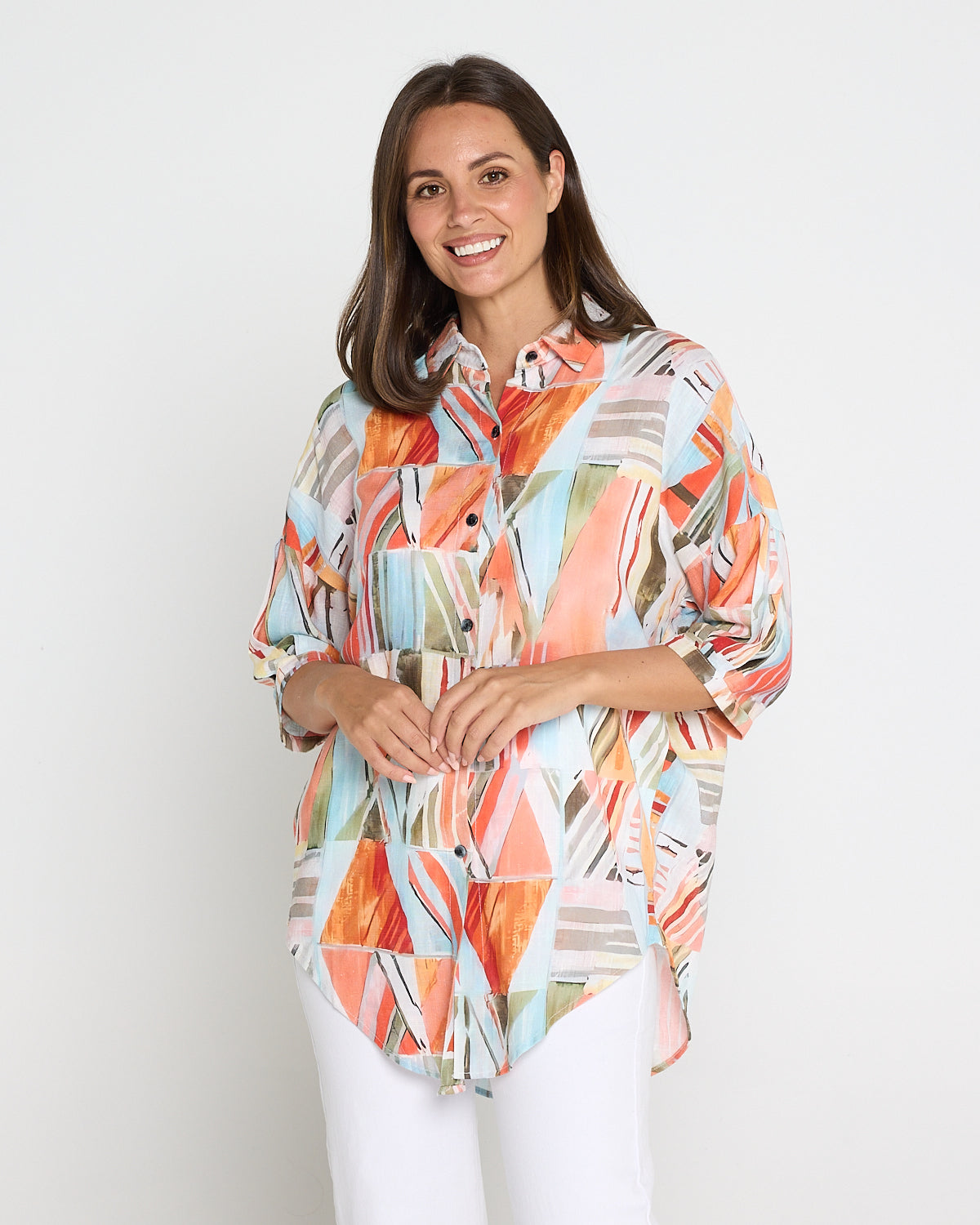 Elton Linen Shirt - Peach Sky Mosaic