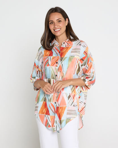 Elton Linen Shirt - Peach Sky Mosaic