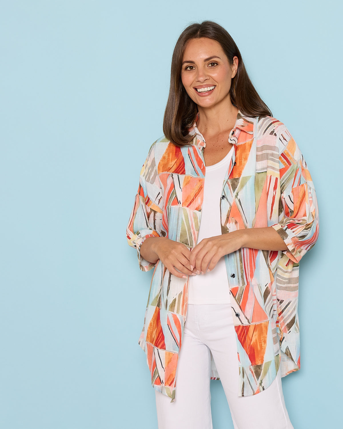 Elton Linen Shirt - Peach Sky Mosaic