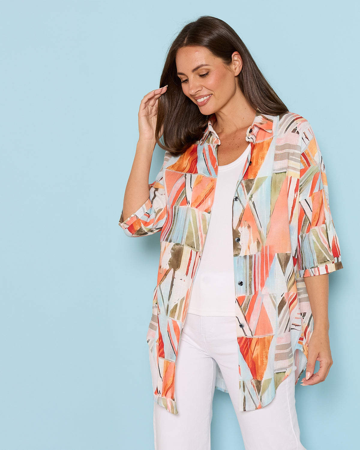 Elton Linen Shirt - Peach Sky Mosaic