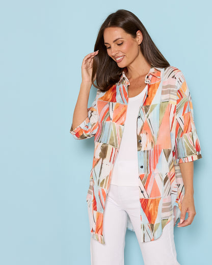 Elton Linen Shirt - Peach Sky Mosaic