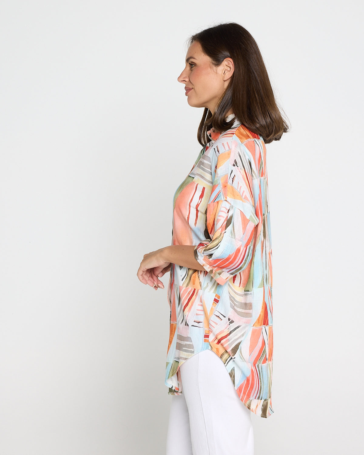 Elton Linen Shirt - Peach Sky Mosaic