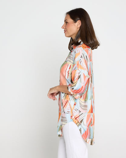 Elton Linen Shirt - Peach Sky Mosaic