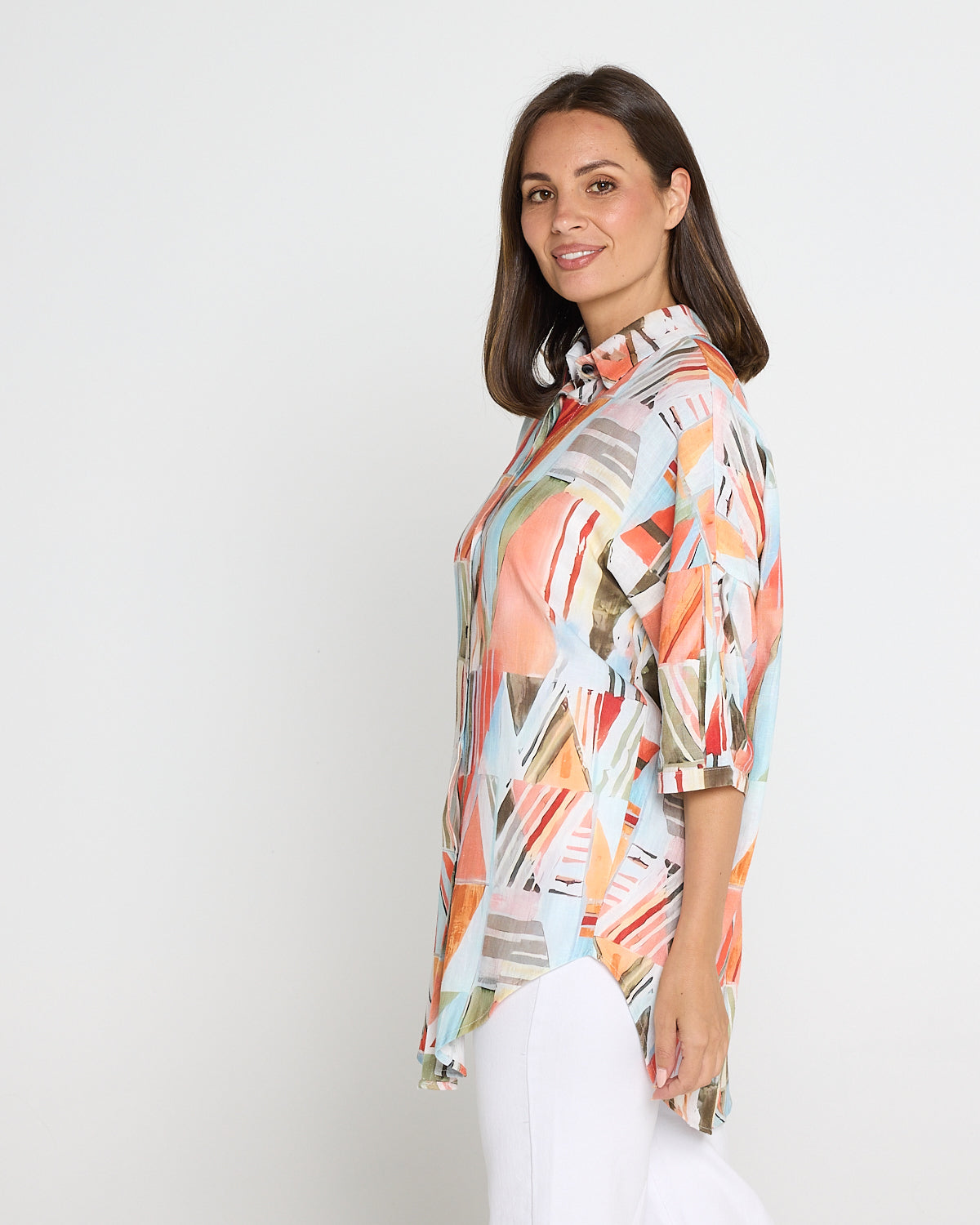 Elton Linen Shirt - Peach Sky Mosaic