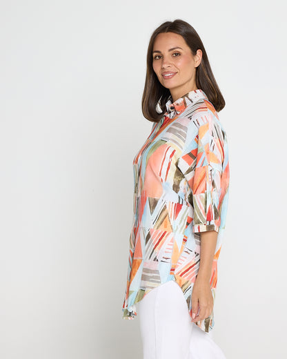 Elton Linen Shirt - Peach Sky Mosaic