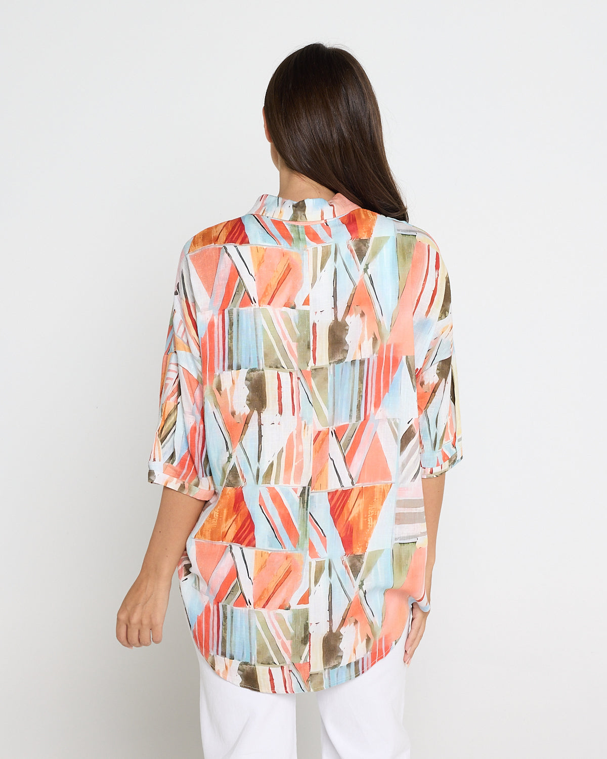 Elton Linen Shirt - Peach Sky Mosaic