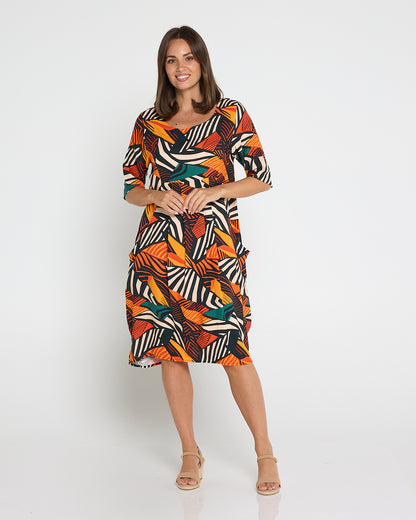 Delphi Pleat Dress - Safari Sunset