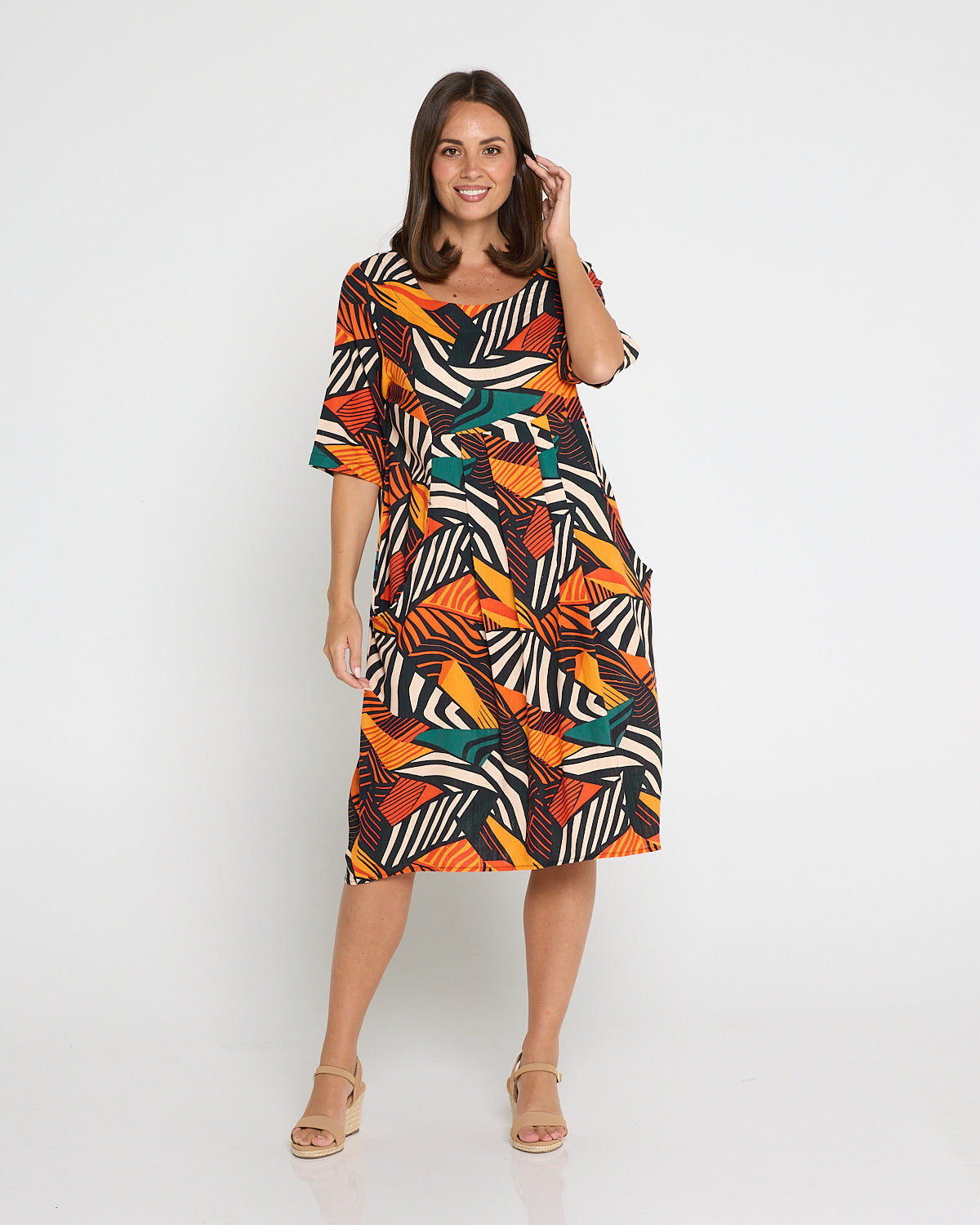Delphi Pleat Dress - Safari Sunset