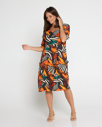 Delphi Pleat Dress - Safari Sunset