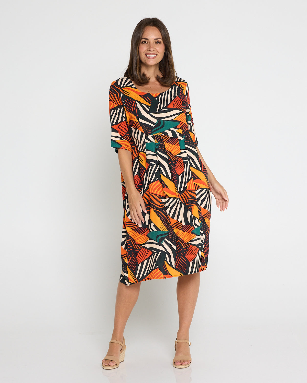 Delphi Pleat Dress - Safari Sunset