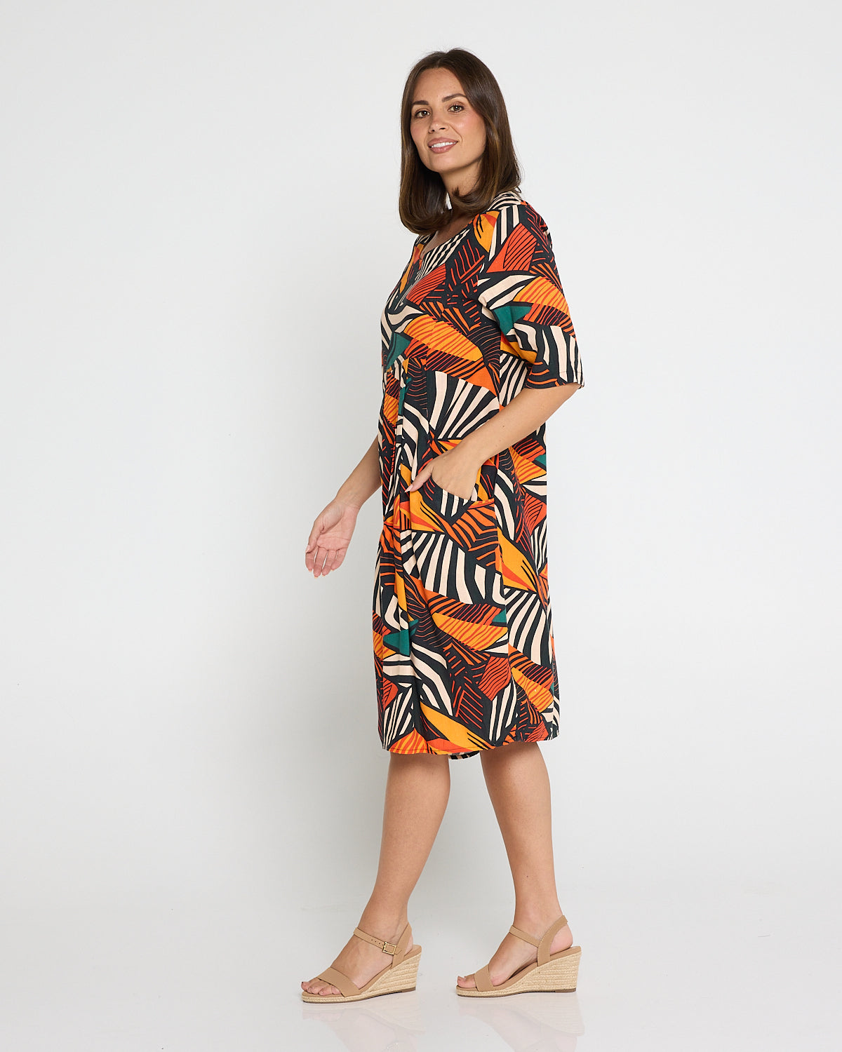 Delphi Pleat Dress - Safari Sunset