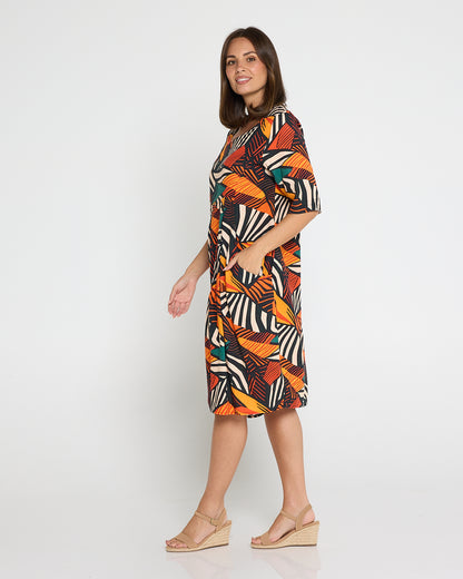 Delphi Pleat Dress - Safari Sunset