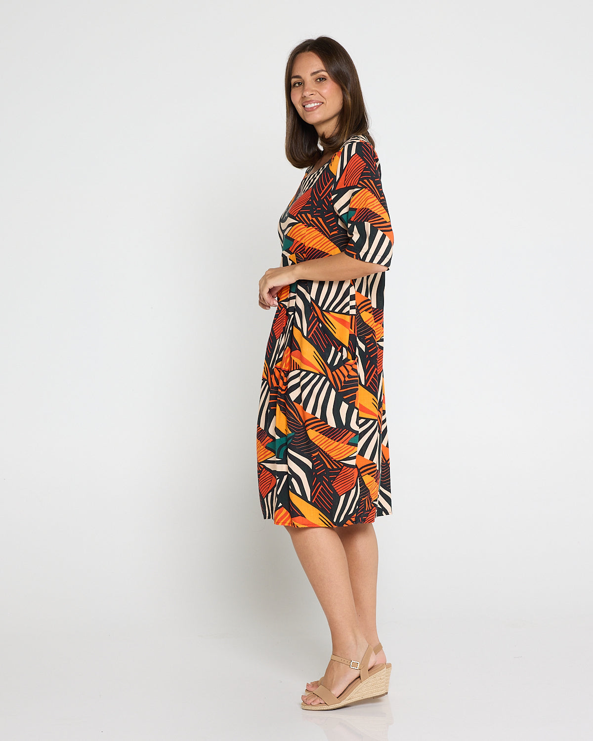 Delphi Pleat Dress - Safari Sunset