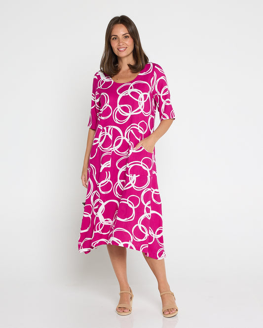 River Linen Dress - Raspberry Bubbly