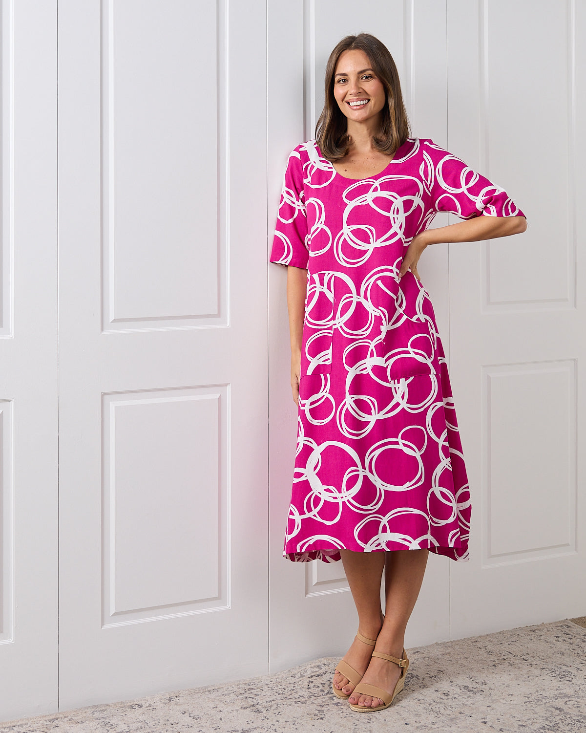 River Linen Dress - Raspberry Bubbly