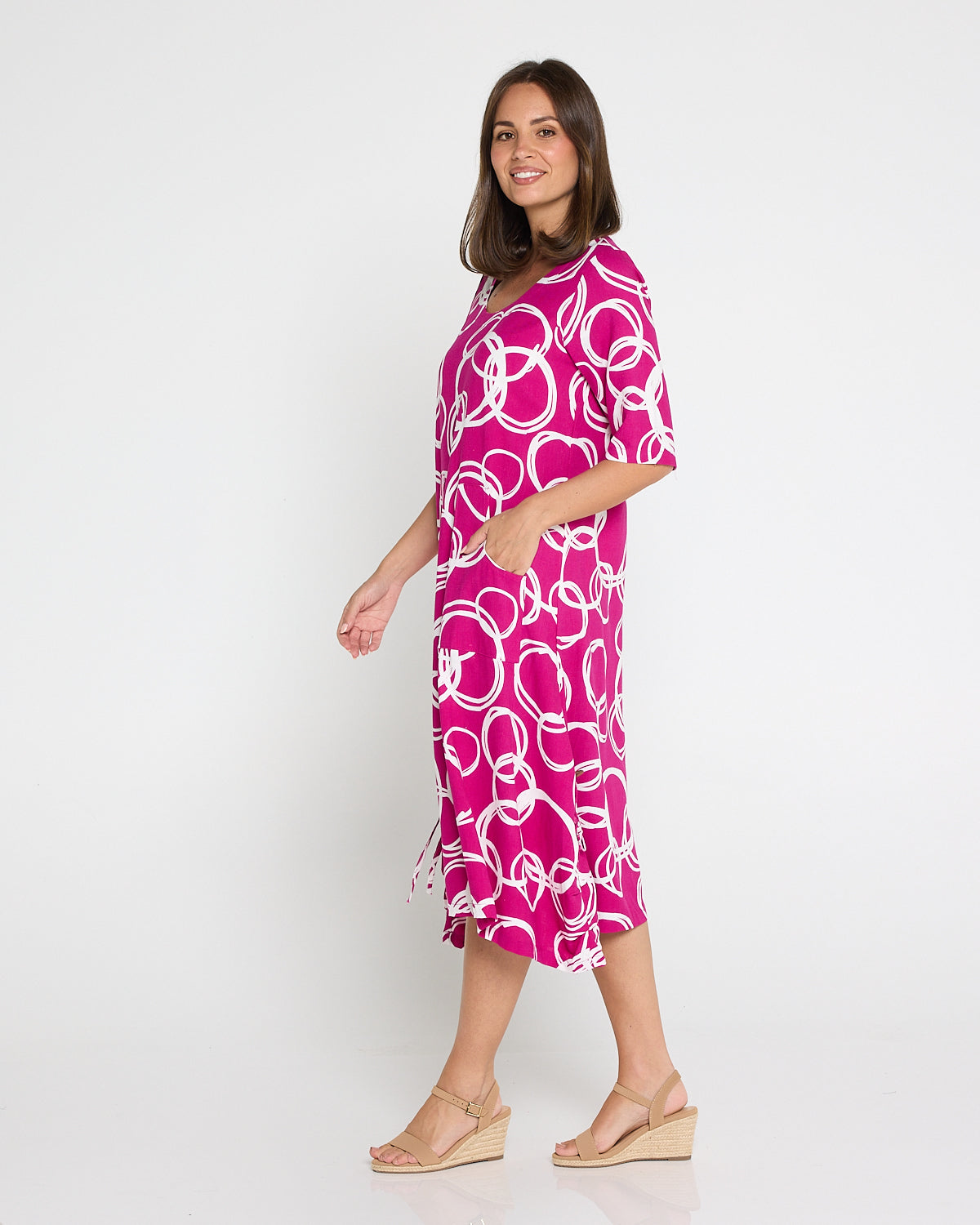 River Linen Dress - Raspberry Bubbly