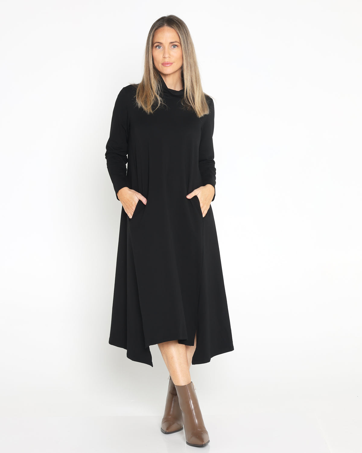 Margie Cowl Pocket Dress - Black