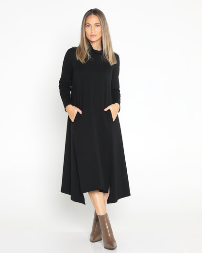 Margie Cowl Pocket Dress - Black