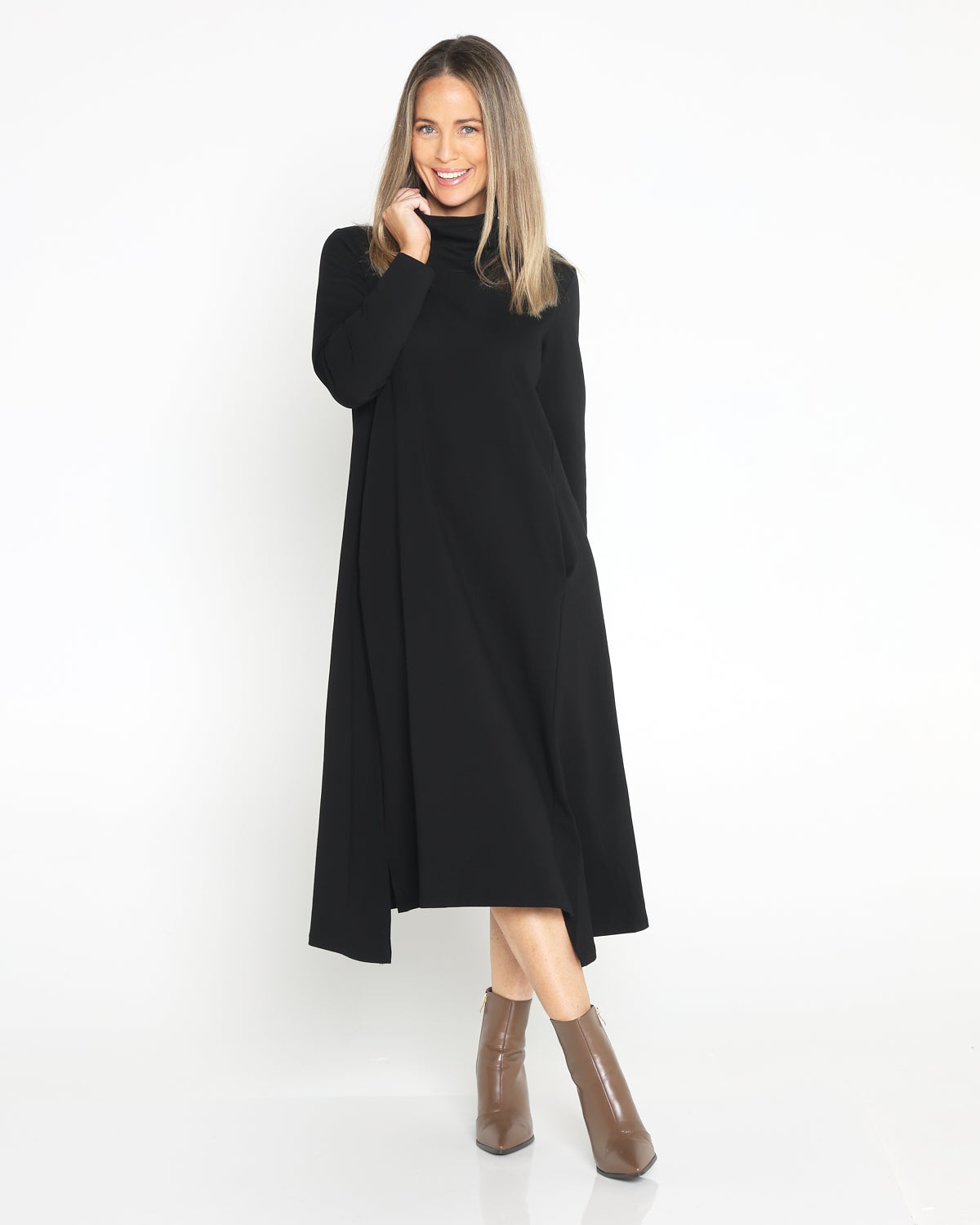 Margie Cowl Pocket Dress - Black