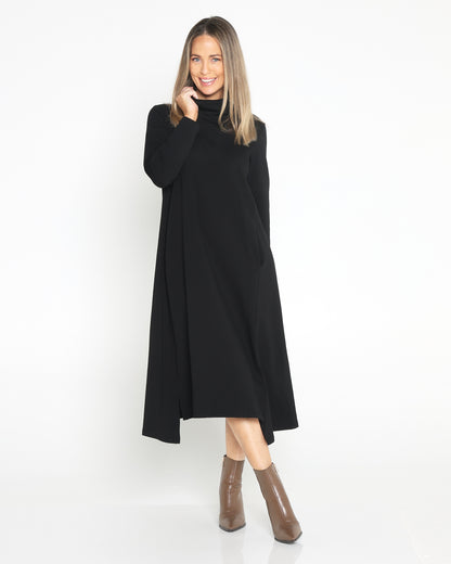 Margie Cowl Pocket Dress - Black
