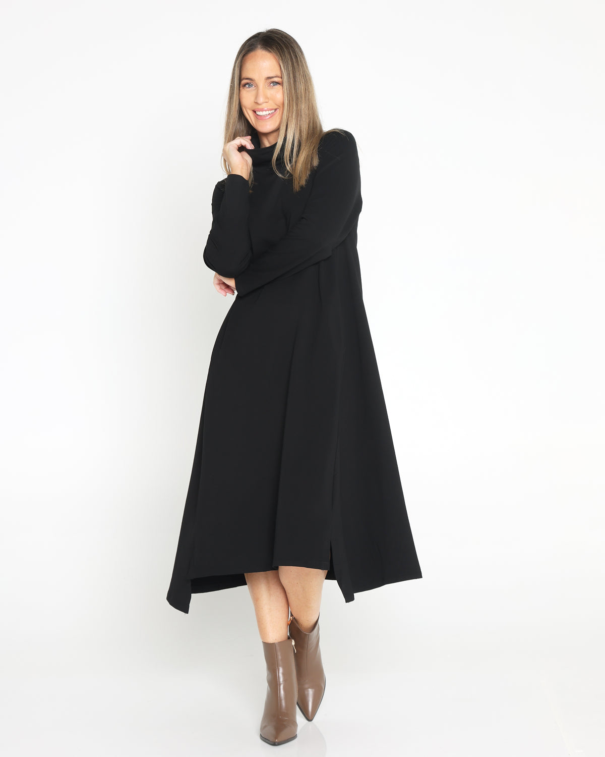 Margie Cowl Pocket Dress - Black
