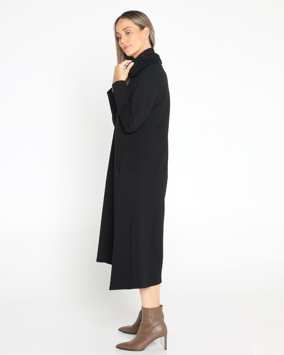 Margie Cowl Pocket Dress - Black