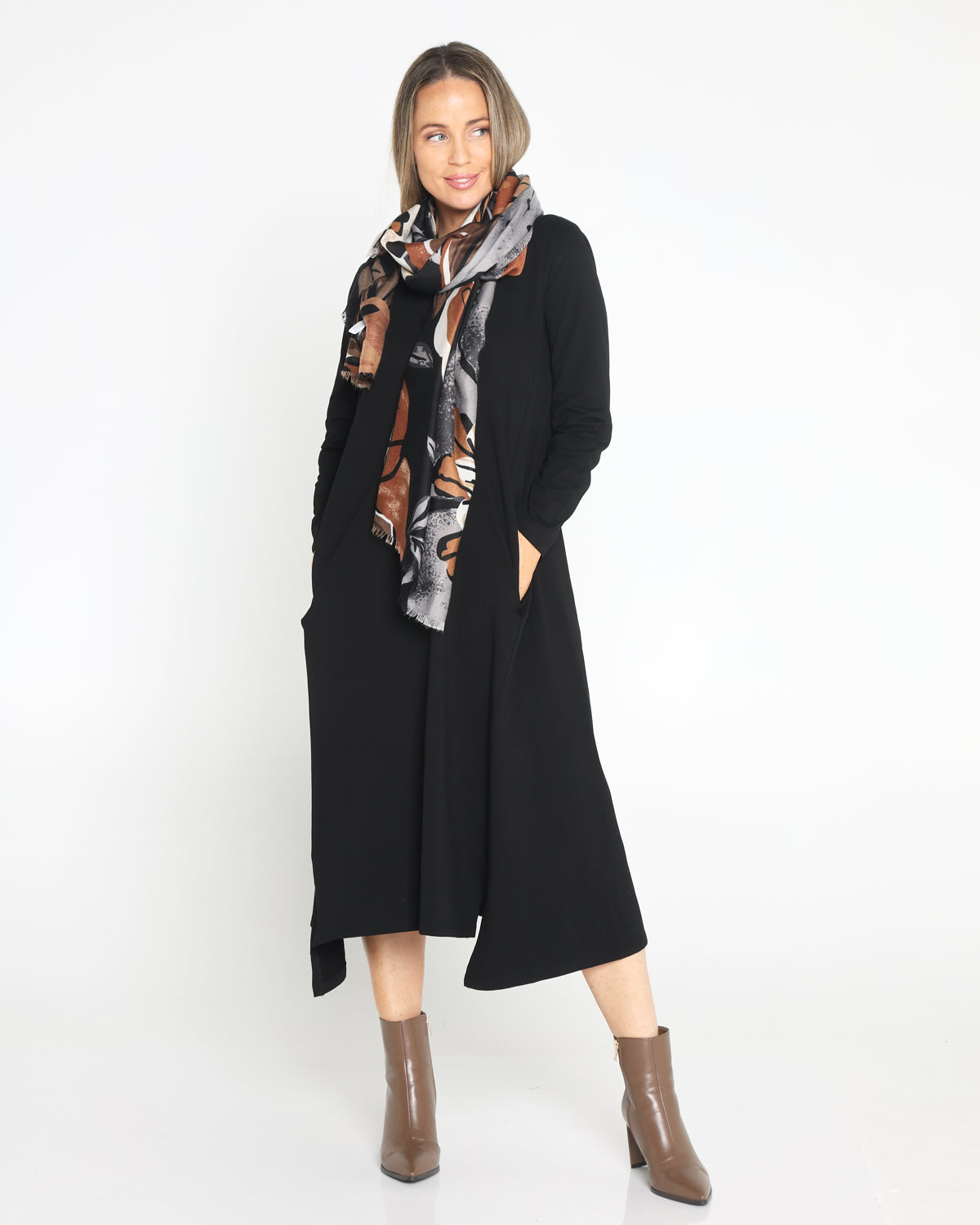 Margie Cowl Pocket Dress - Black