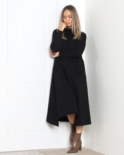 Margie Cowl Pocket Dress - Black