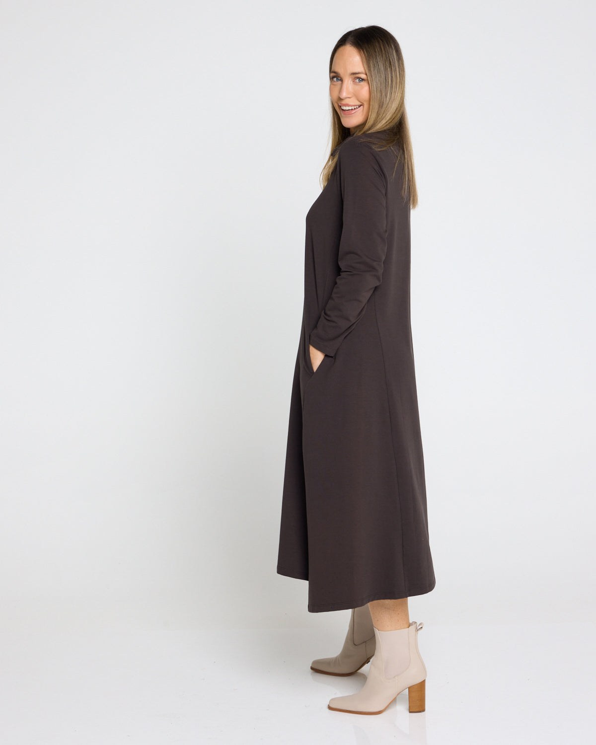 Margie Cowl Pocket Dress - Mocha