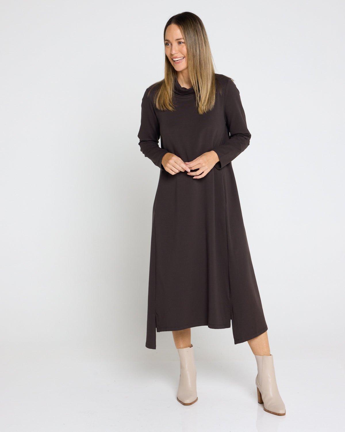 Margie Cowl Pocket Dress - Mocha