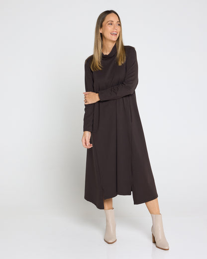 Margie Cowl Pocket Dress - Mocha