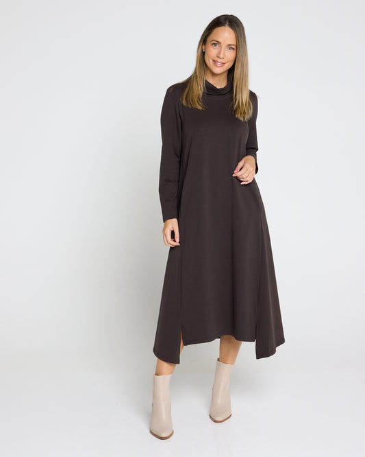 Margie Cowl Pocket Dress - Mocha