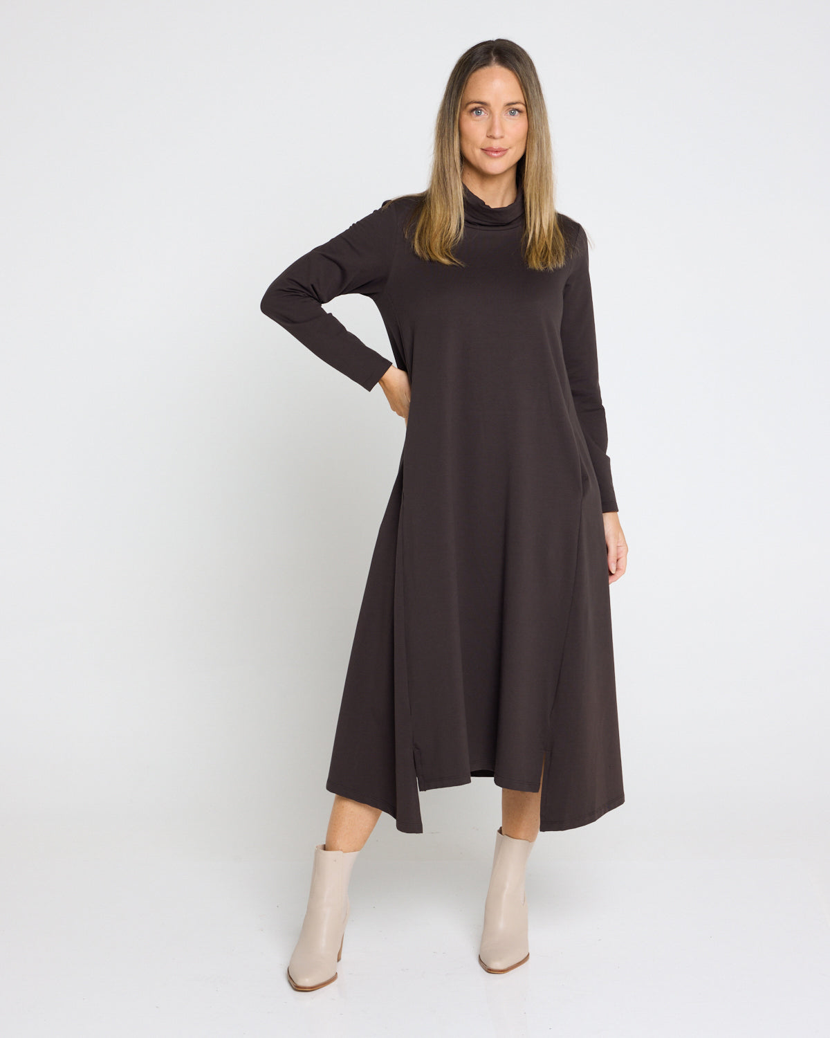 Margie Cowl Pocket Dress - Mocha