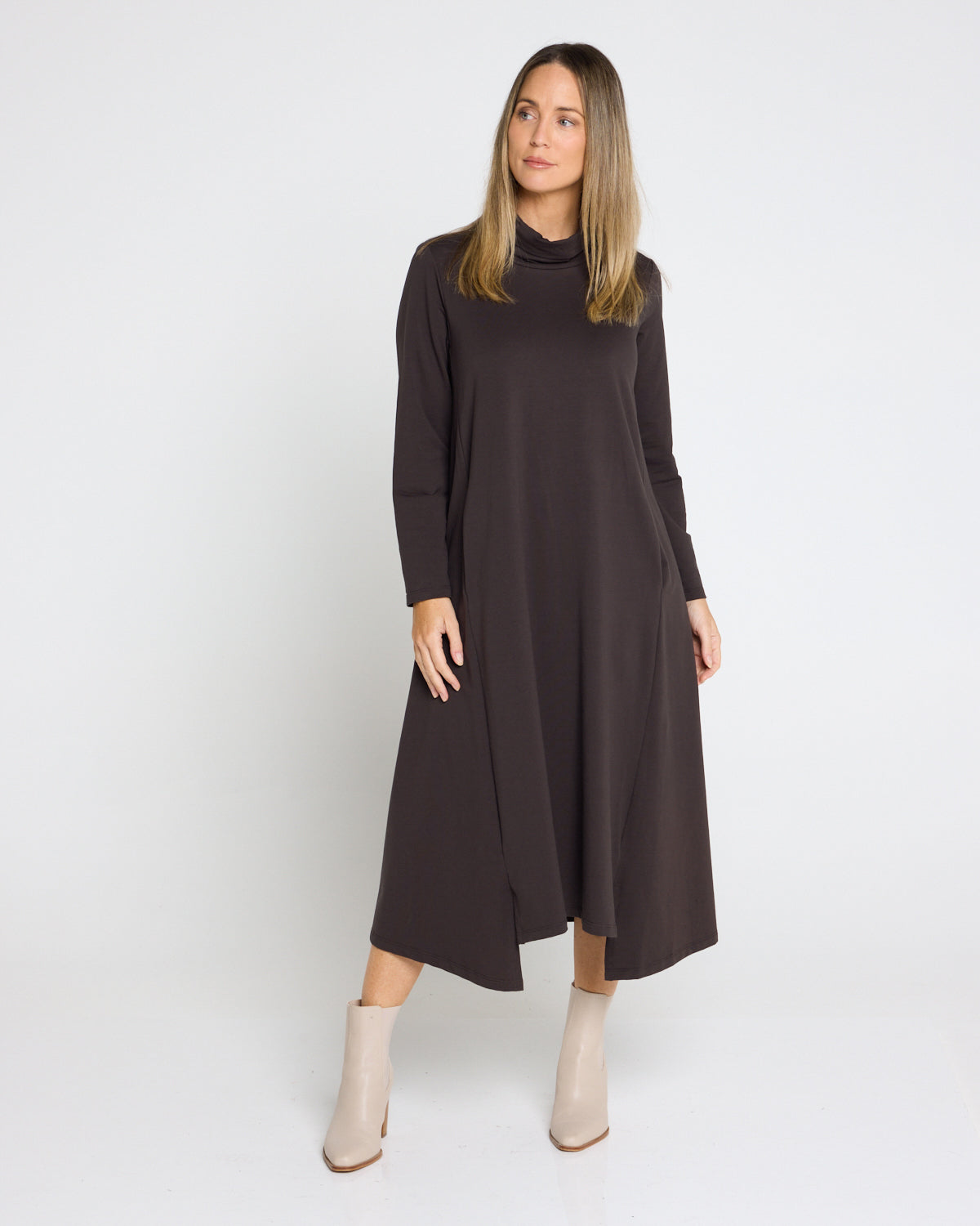 Margie Cowl Pocket Dress - Mocha